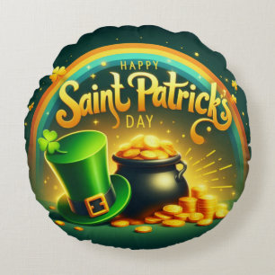 Kleurrijke regenboog goud Saint Patrick's Day Rond Kussen