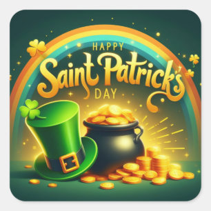 Kleurrijke regenboog goud Saint Patrick's Day Vierkante Sticker