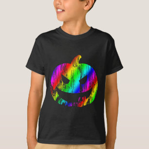 Kleurrijke regenboog Halloween Jack O Lantern Pomp T-shirt