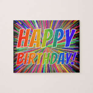 Kleurrijke regenboog "HAPPY BIRTHDAY!" Line Burst Legpuzzel