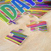 Kleurrijke regenboog "HAPPY BIRTHDAY!" Line Burst Legpuzzel (Zijkant)