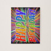 Kleurrijke regenboog "HAPPY BIRTHDAY!" Line Burst Legpuzzel (Verticaal)
