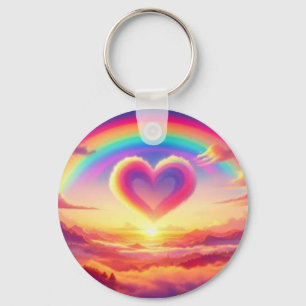 Kleurrijke Regenboog & Hart Sleutelhanger