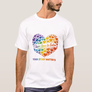 Kleurrijke regenboog hartcollage met vloeiend schr t-shirt