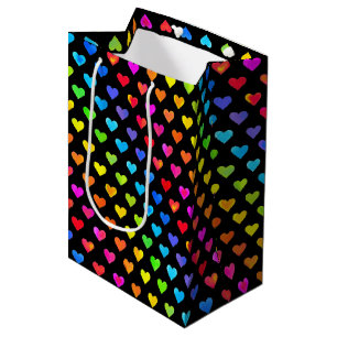 Kleurrijke regenboog harten band patroon medium cadeauzakje