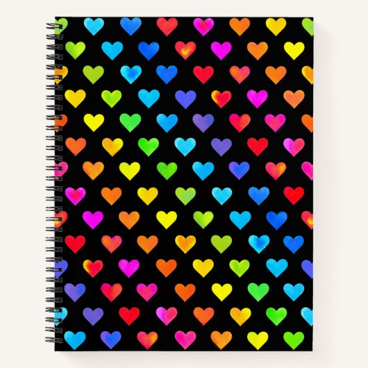 Kleurrijke regenboog harten band patroon notitieboek (Voorkant)