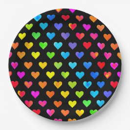 Kleurrijke regenboog harten band patroon papieren bordje