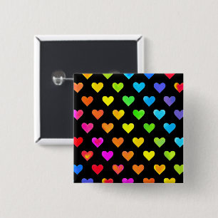 Kleurrijke regenboog harten band patroon vierkante button 5,1 cm