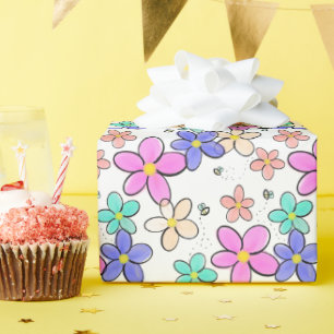kleurrijke regenboog heldere bloemen hommels bloem cadeaupapier