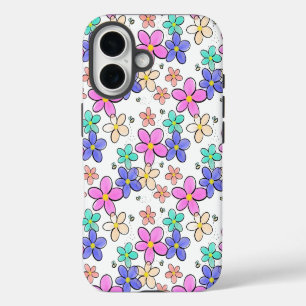 kleurrijke regenboog heldere bloemen hommels bloem iPhone 16 hoesje