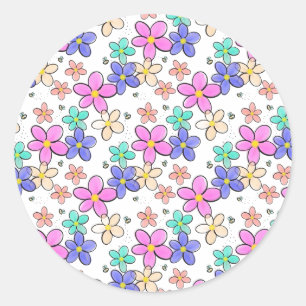 kleurrijke regenboog heldere bloemen hommels bloem ronde sticker