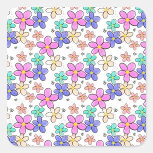 kleurrijke regenboog heldere bloemen hommels bloem vierkante sticker