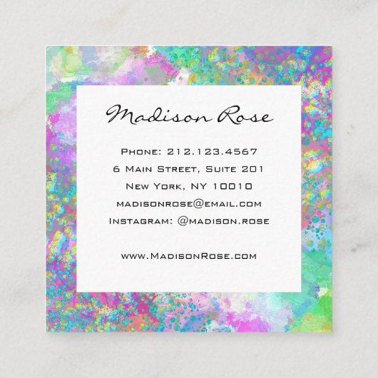 Kleurrijke Regenboog Holografische Luxe Trendy Mod Vierkante Visitekaartje (Achterkant)