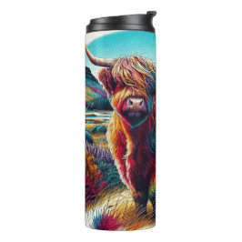 Kleurrijke regenboog hoog land koe illustratie thermosbeker