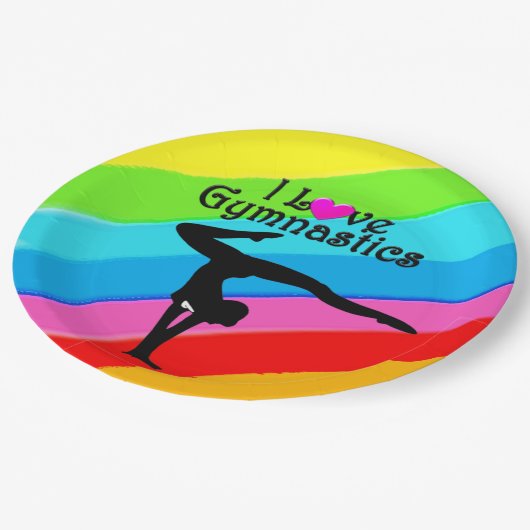 KLEURRIJKE REGENBOOG IK HOU VAN GYMNASTIEK PAPIERE PAPIEREN BORDJE (Gekanteld)