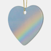 Kleurrijke regenboog in blauwe lucht, jonge vrouw  keramisch ornament (Links)