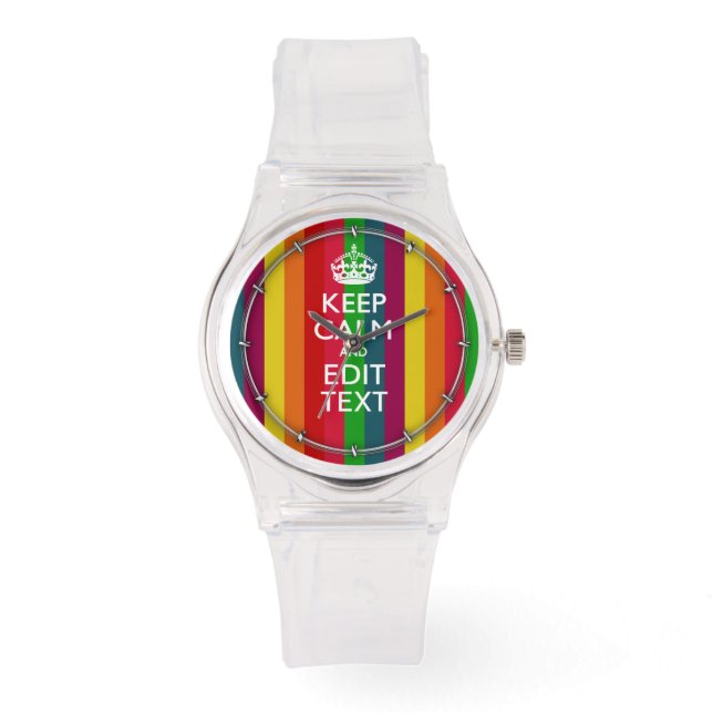 Kleurrijke regenboog kalm houden en Jouw tekst aan Horloge (Voorkant)