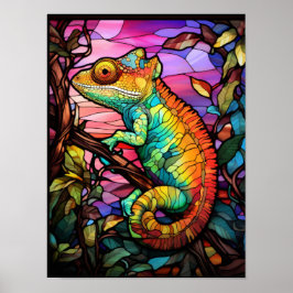 Kleurrijke Regenboog Kameleon Gebrandschilderde Gl Poster