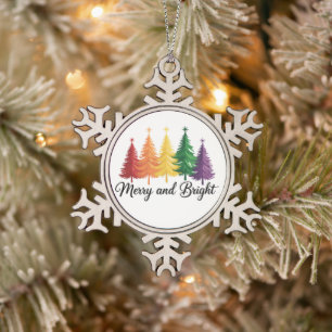 Kleurrijke Regenboog Kerstboom Gay LGBTQ Tin Sneeuwvlok Ornament