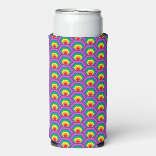 Kleurrijke regenboog kleuren zeshoek patroon seltzer blikjeskoeler (Seltzer Voorkant)