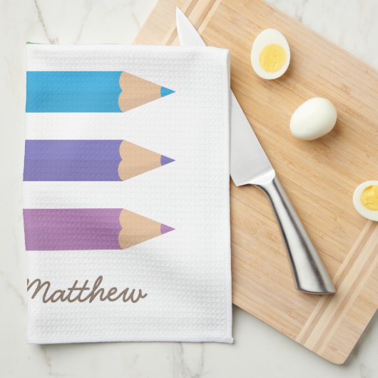 Kleurrijke Regenboog Kleurpotloden School Kinder Theedoek (Quarter Fold)