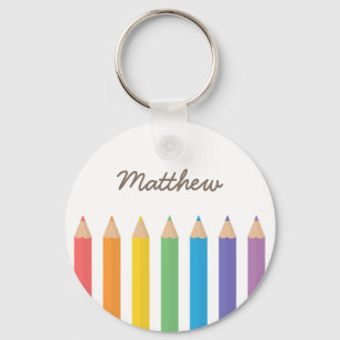 Kleurrijke Regenboog Kleurpotloden Schoolkinderen Sleutelhanger