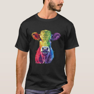 Kleurrijke Regenboog Koe Boerderij Dier Boer Illus T-shirt