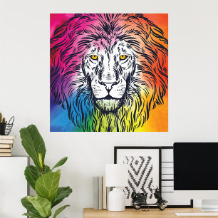Kleurrijke Regenboog Leeuwenkop Krachtig Wilde Die Poster