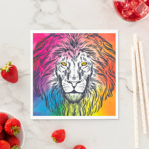 Kleurrijke Regenboog Leeuwenkop Krachtig Wilde Die Servet