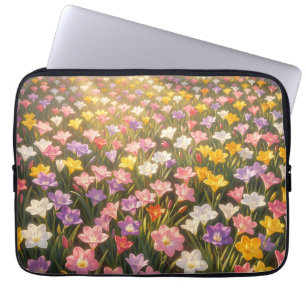 Kleurrijke Regenboog Lelie Bloemenveld Laptop Sleeve