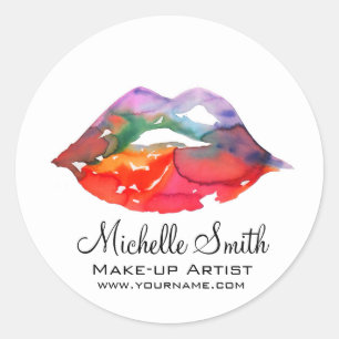 Kleurrijke Regenboog Lippen Watercolor Tekening Sc Ronde Sticker