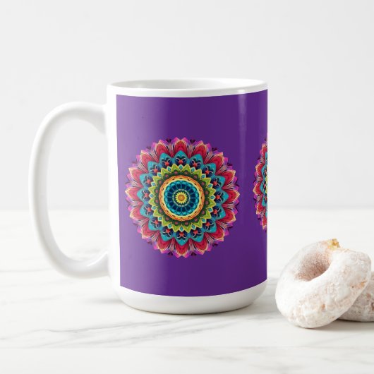 Kleurrijke Regenboog Mandala Mok (Met donut)