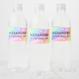 Kleurrijke Regenboog Meisje 6de Verjaardag Waterfles Etiket