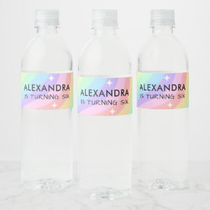 Kleurrijke Regenboog Meisje 6de Verjaardag Waterfles Etiket