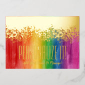 Kleurrijke regenboog met goudflens Glitzy Border K Folie Feestdagenkaart (Voorkant)