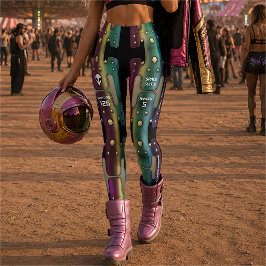 Kleurrijke Regenboog Metal Ruimte Meisje Grungy Ro Leggings