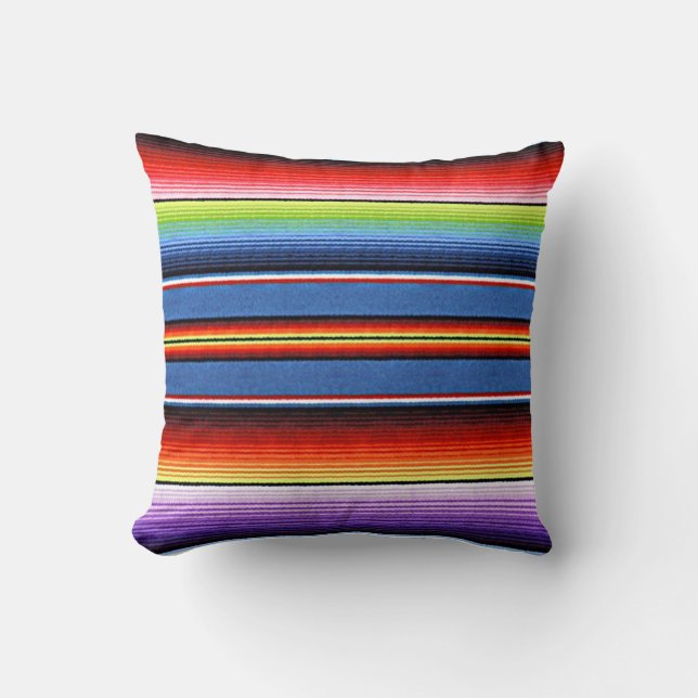 Kleurrijke Regenboog Mexicaanse Deken Strepen Spaa Kussen (Voorkant)
