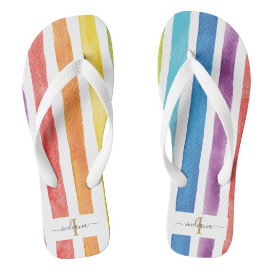 Kleurrijke regenboog monogram strepen zomer oneven teenslippers (Voetbed)