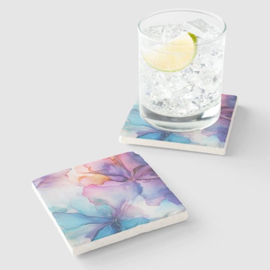 Kleurrijke Regenboog Mozaïek Waterverf Marmeren On Stenen Onderzetter (Zijkant)