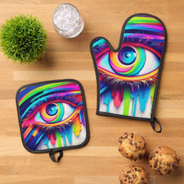 Kleurrijke Regenboog Oog Kunstwerk Ovenwant & Pannenlap Set