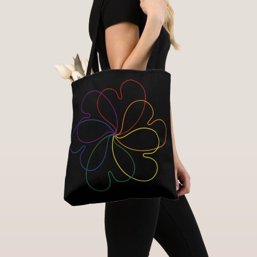 Kleurrijke regenboog op Black Chic hars flower Tote Bag (Dichtbij)
