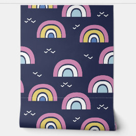 Kleurrijke Regenboog Patroon Marine Blauw Behang