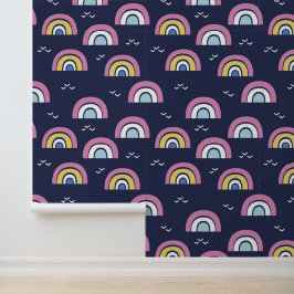 Kleurrijke Regenboog Patroon Marine Blauw Behang