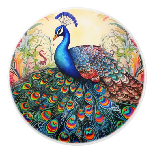 Kleurrijke regenboog Peacock Keramische Knop (Voorkant)