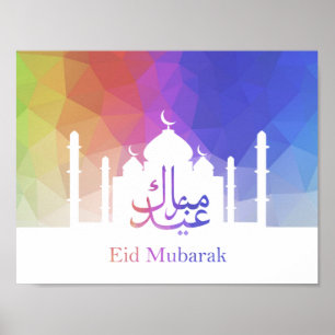 Kleurrijke regenboog Polygonaal Eid Moskee Poster