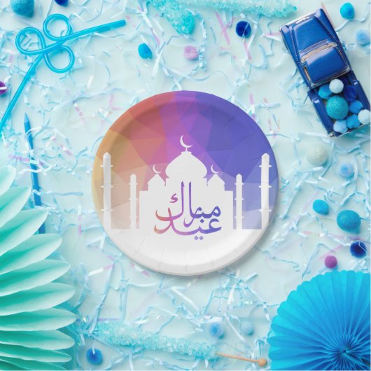 Kleurrijke Regenboog Polygonale Eid Moskee Papier  Papieren Bordje (Feest)