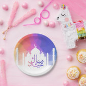 Kleurrijke Regenboog Polygonale Eid Moskee Papier  Papieren Bordje (Feest)
