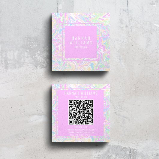 Kleurrijke Regenboog QR Code Vloeibare Moderne Mei Vierkante Visitekaartje