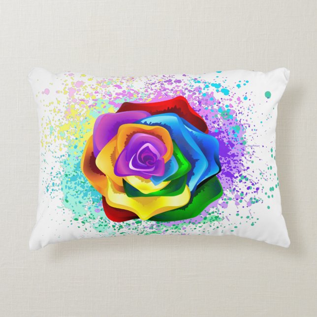 Kleurrijke Regenboog Roos Accent Kussen (Voorkant)