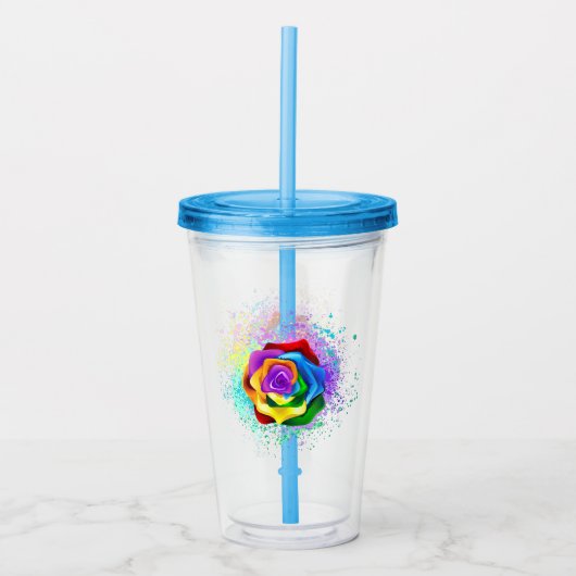 Kleurrijke Regenboog Roos Acryl Drinkbeker (Voorkant)